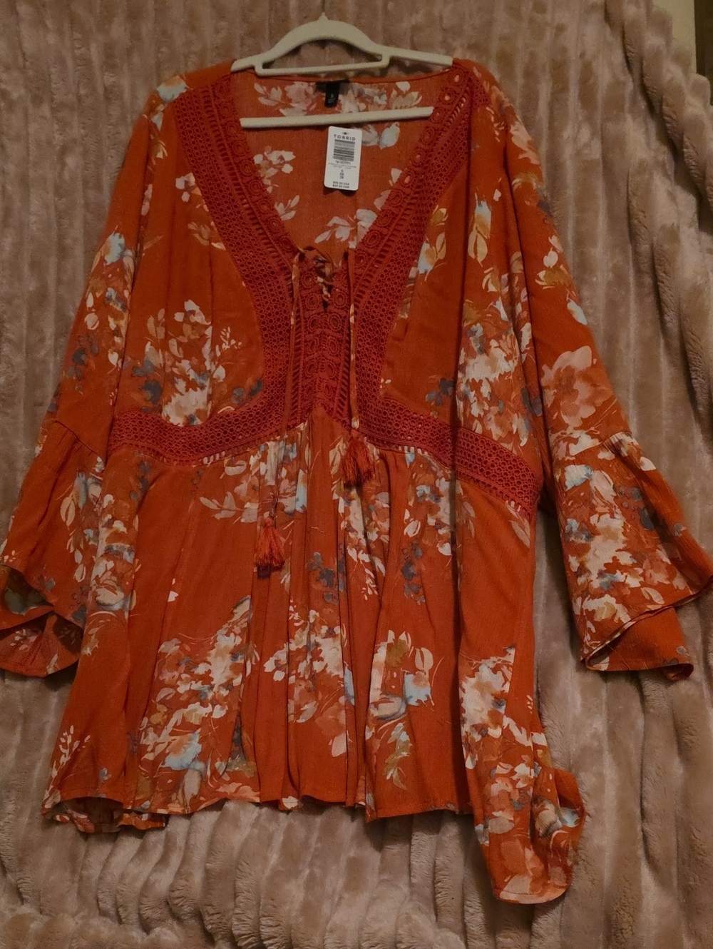 Torrid Orange Floral Crochet-Trim Tunic Top